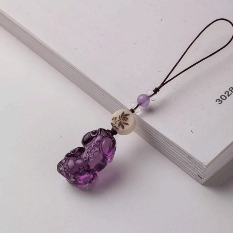 Protective Blessing Amethyst Pixiu Keychain & Phone Charm