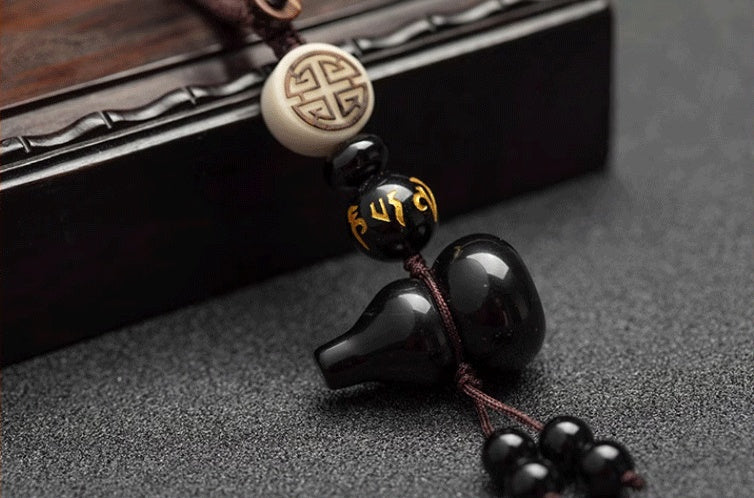 Peace-Guard Obsidian Gourd Protection Key Pendant