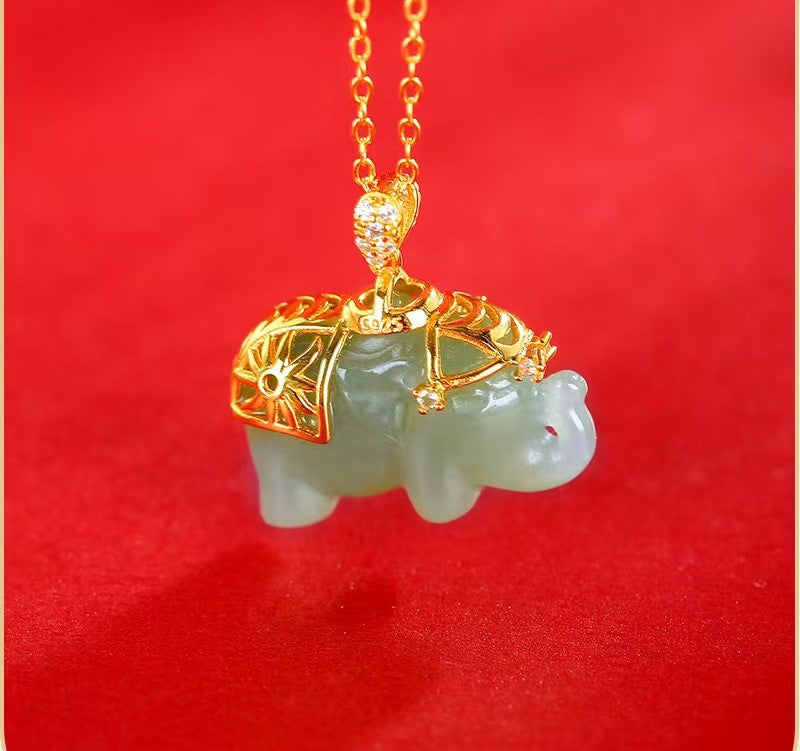 Fortune Guardian Elephant Jade Pendant Necklace