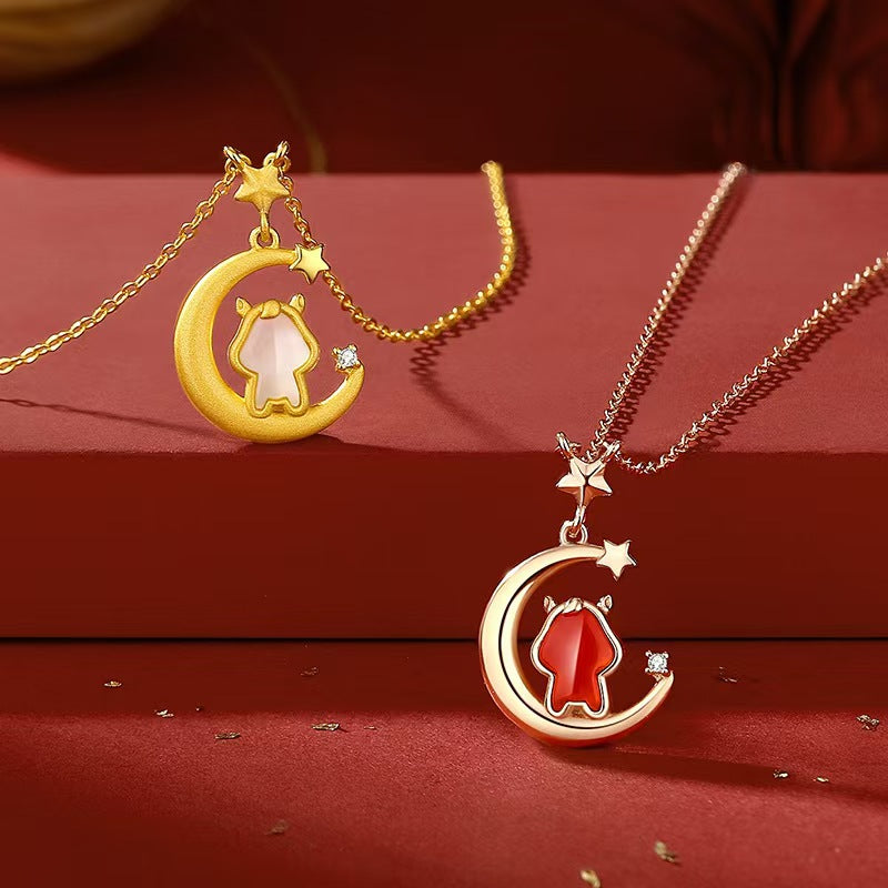 Starlit Guardian Horse Moon Jade Necklace