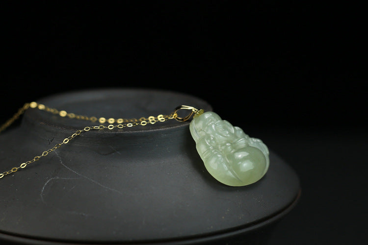 Laughing Buddha Peace & Abundance Hetian Jade Pendant Necklace