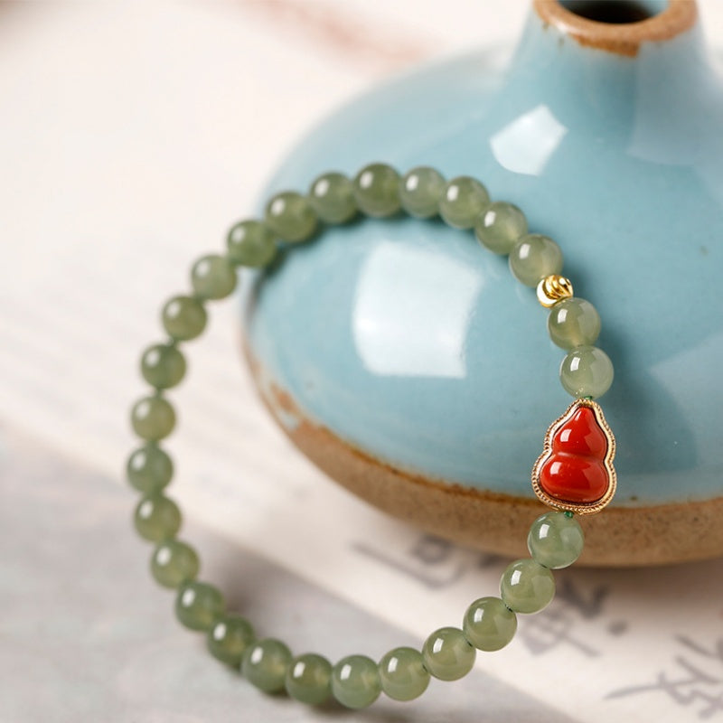 Red Agate Gourd Hetian Jade Bracelet-Gentle Momentum