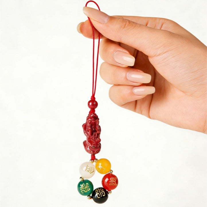 Cinnabar Pixiu Five-Element Agate Phone Charm-Balanced Harmony