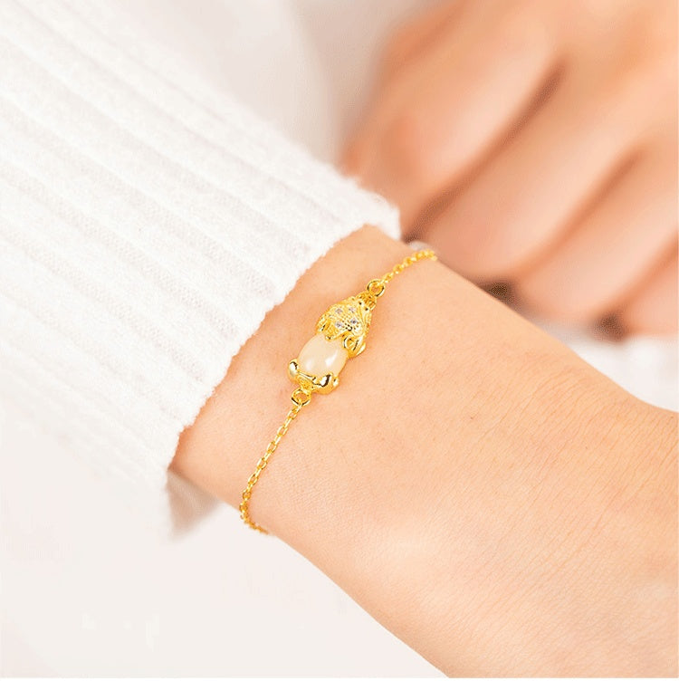 Wishes for Prosperity-Pixiu Red Agate & Nephrite Jade Bracelet