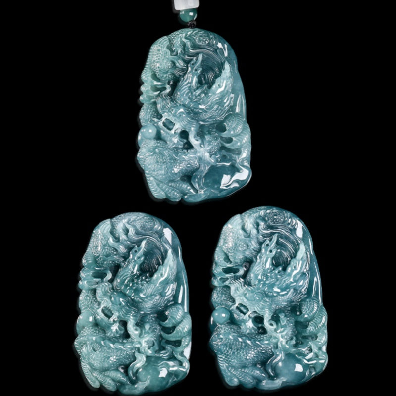 The Sovereign’s Shield: Ice-Blue Water Jadeite Dragon Pendant