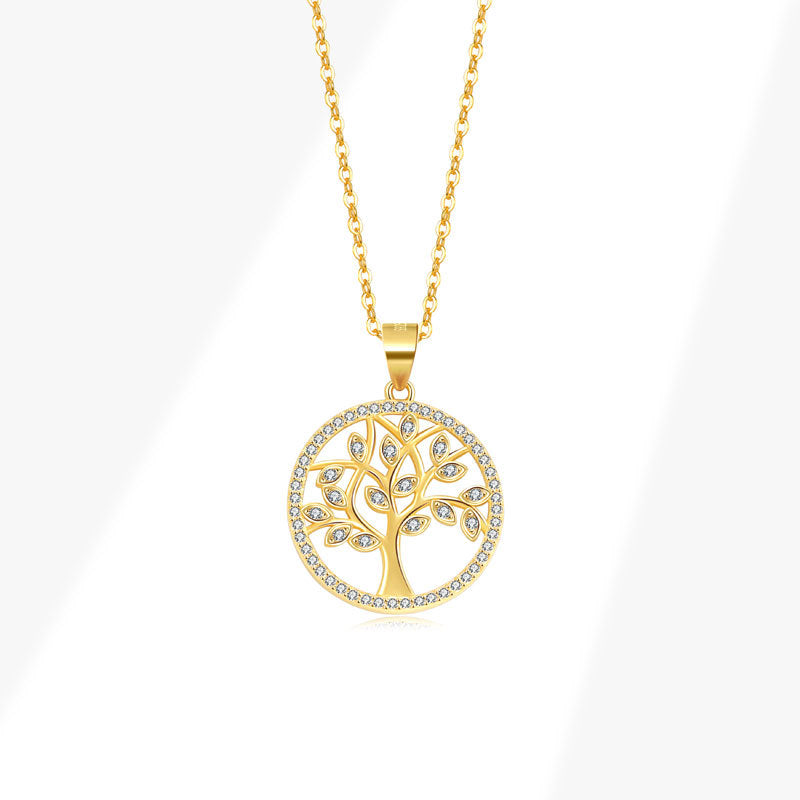 Gold Diamant Lebensbaum Schutz-Anhänger Halskette