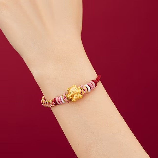 Wealth Cat Gold Ingot Red String Bracelet-Maneki neko