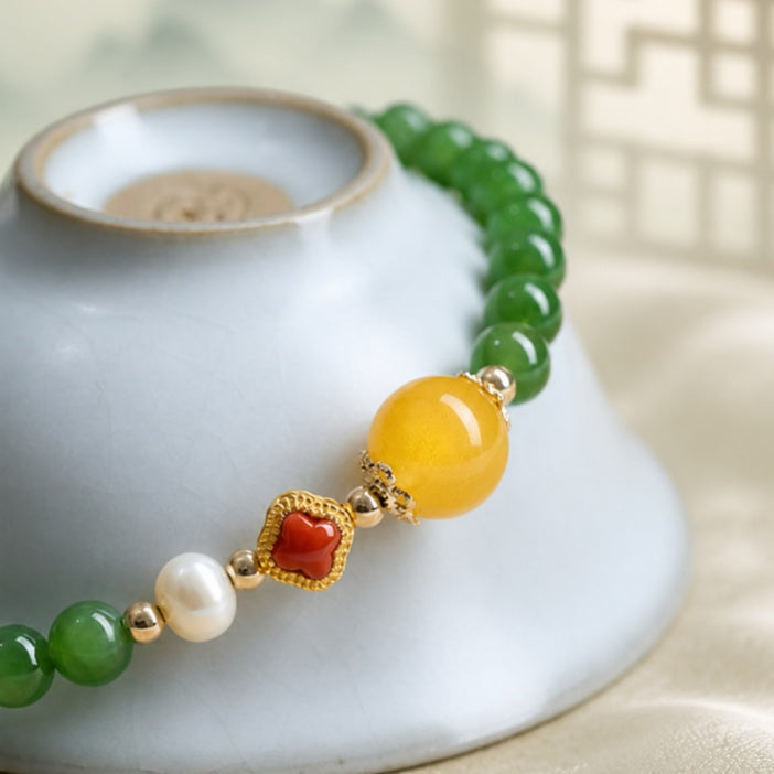 Nephrite Green Jade Double-Wrap Bracelet-Steady Continuity