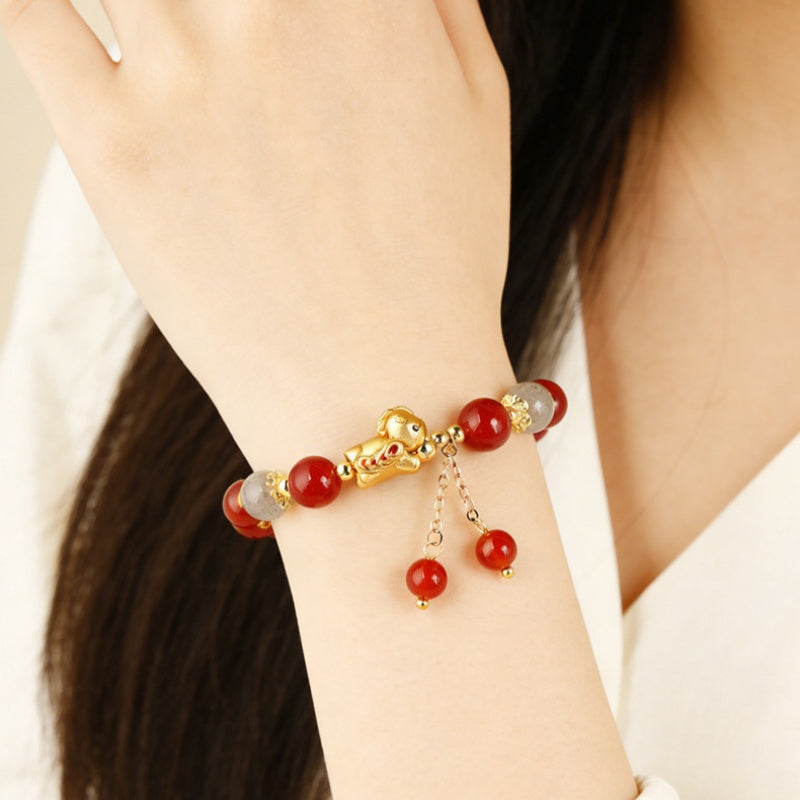 A Brighter Way Forward-Red Agate Moonstone Lucky Horse Bracelet