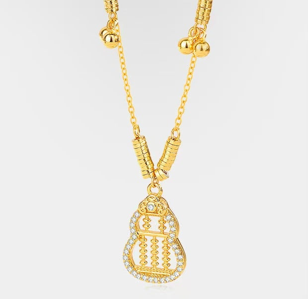 Gold Abacus Calabash Necklace — Wealth • Blessings • Abundance