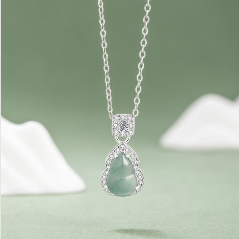 Guatemalan Blue Jadeite Gourd Pendant Necklace-Quiet Fortune