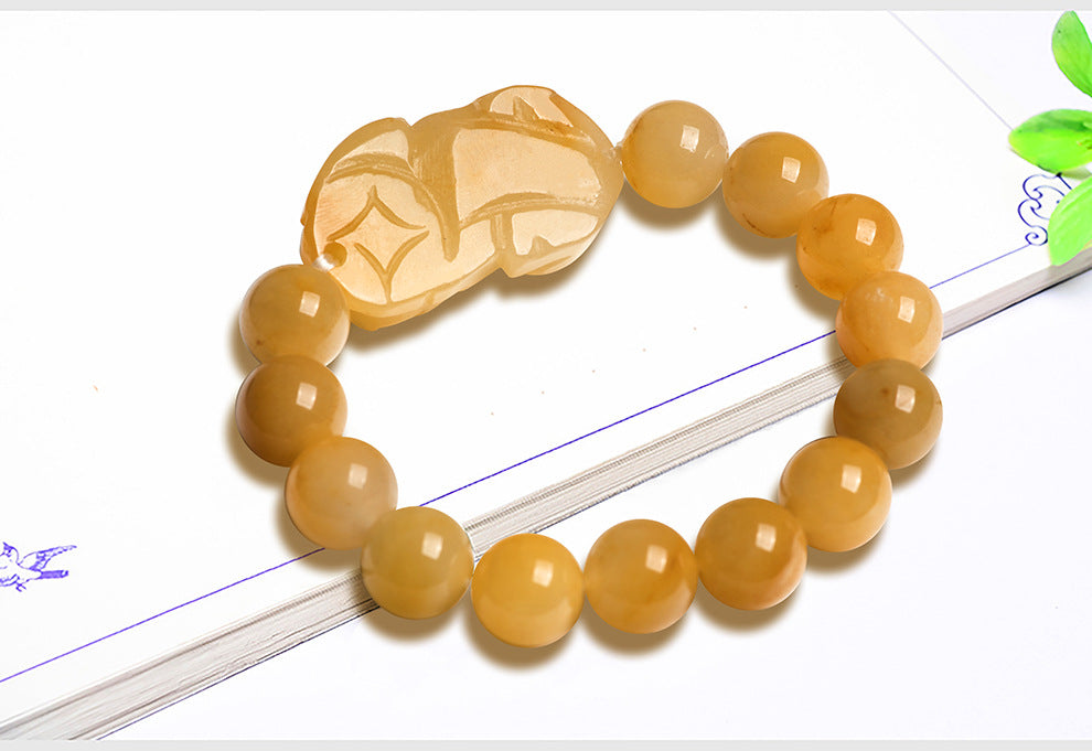 Wealth Guarding Pixiu Golden Silk Jade Bracelet