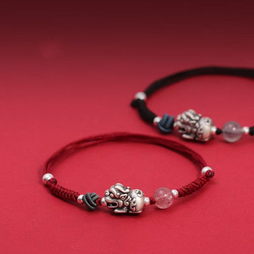 999 Silver Pixiu Red String Couple Bracelet-Protection and Wealth