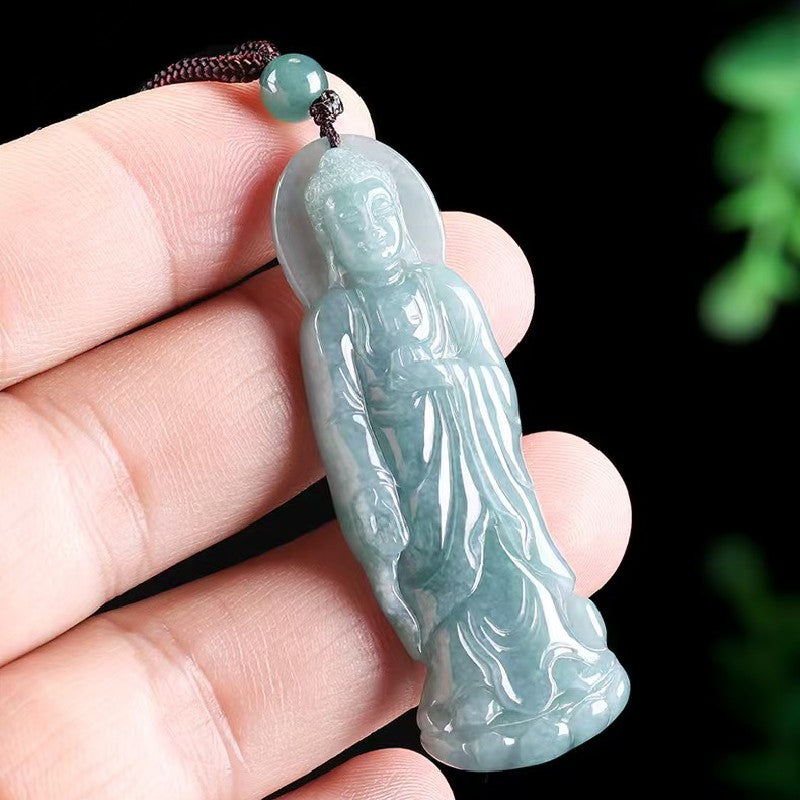 Tathagata Buddha Blue Ice Jade Pendant-Protection&Healing