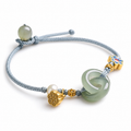 Interlocking Jade & Enamel Lotus Bracelet-Endless Love & Harmony Charm