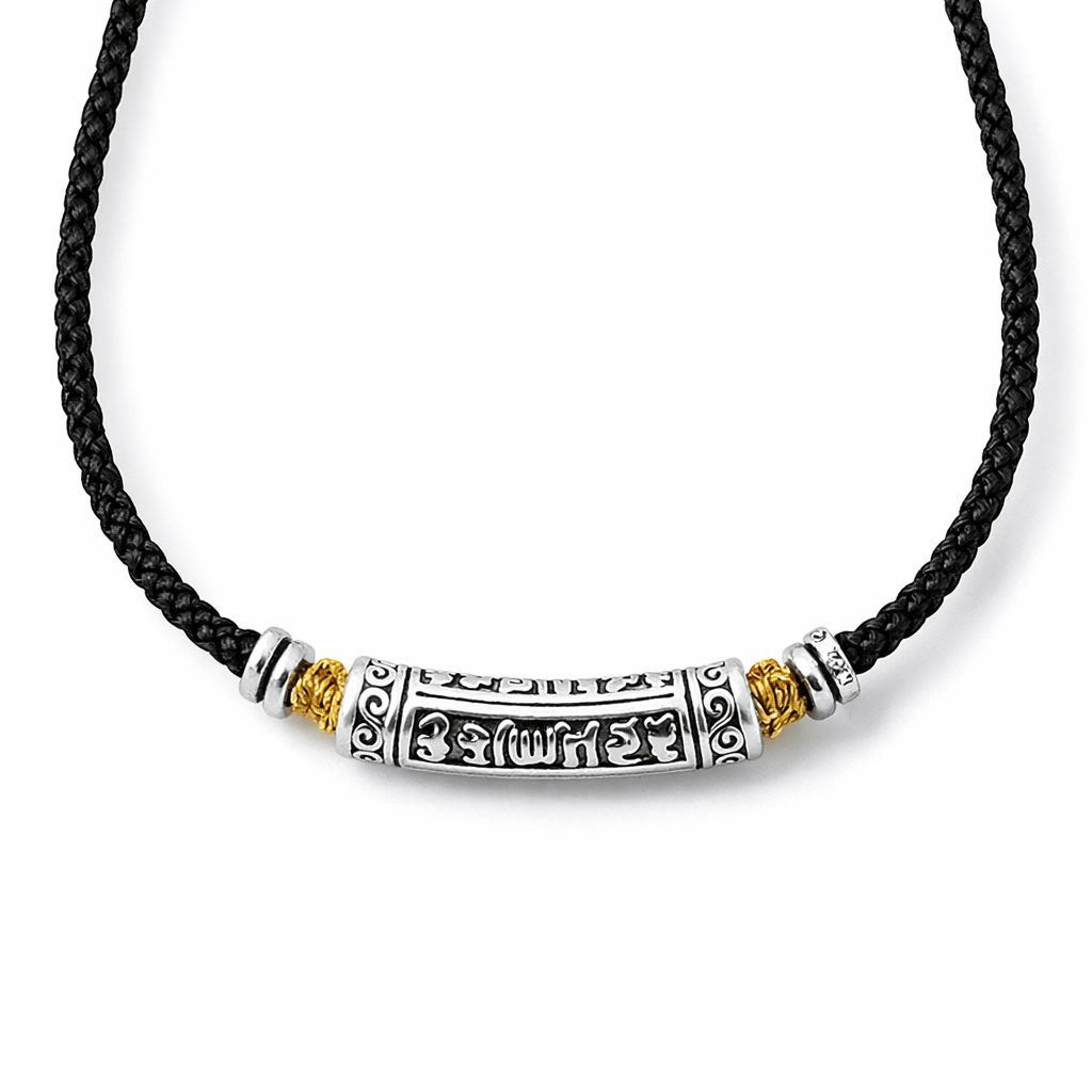 Tibetan Six True Words Mantra 999 Silver Necklace - Vintage Engraved Spiritual Amulet