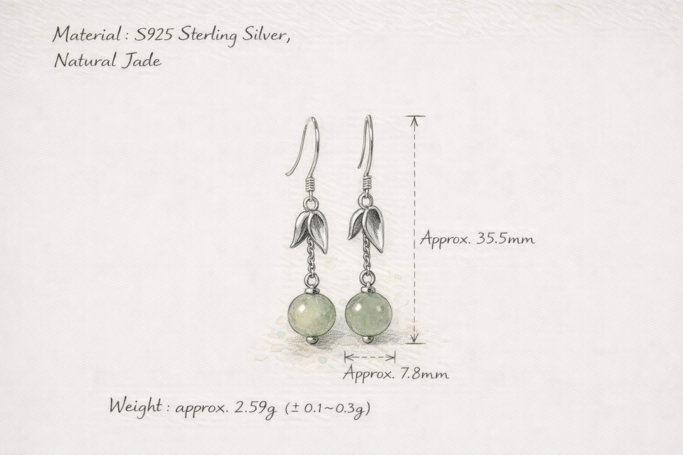 Bamboo Leaf Green Jade Drop Earrings – Gentle Harmony in 925 Sterling Silver