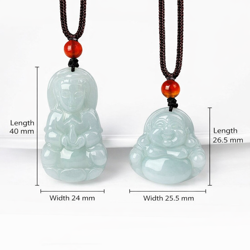 Harmony Protection Guan Yin & Laughing Buddha Jade Pendant Set