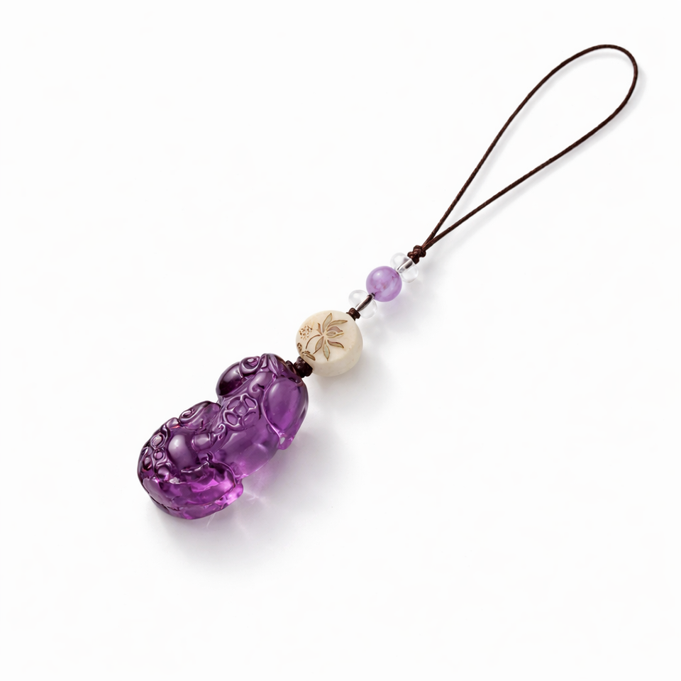 Protective Blessing Amethyst Pixiu Keychain & Phone Charm
