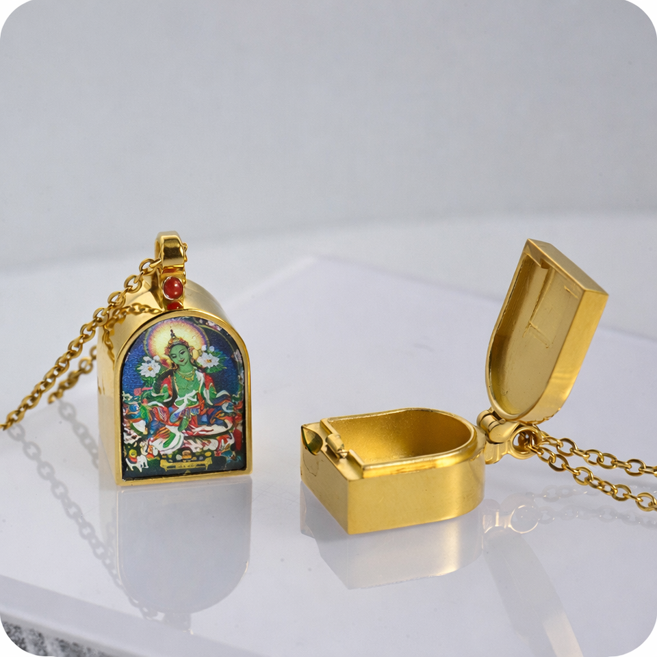 Tibetan Mini Gau Box Pendant-Stainless Steel Spiritual Amulet with Adjustable Cord