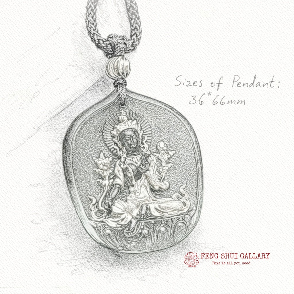 Green Tara Buddha 24K Gold Glaze Pendant Necklace