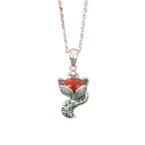 Fox Red Agate Silver Necklace-Protection