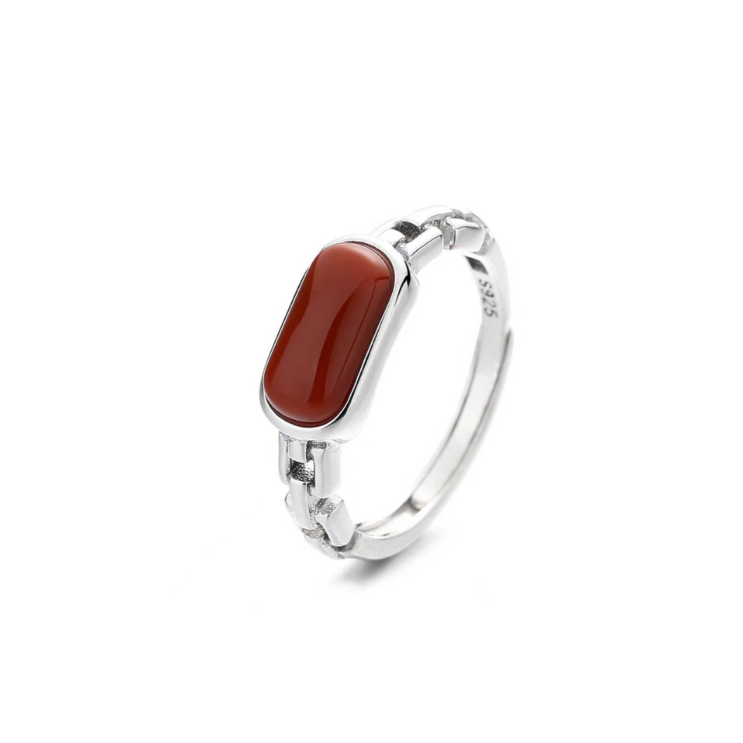 Red Agate Vintage Silver Ring-Luck Prosperity