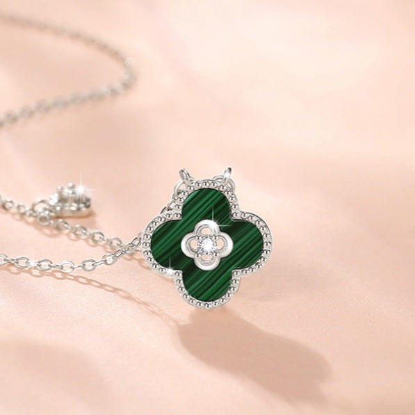 Clover Malachite S925 Silver Pendant Necklace-Fortunate Encounter