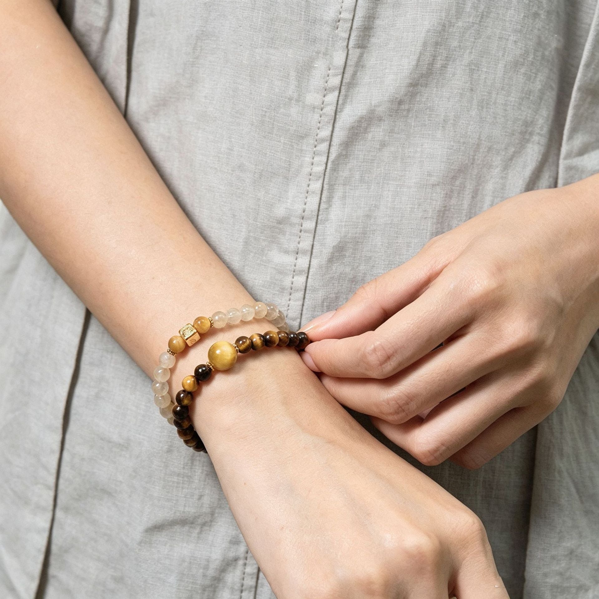 Tiger’s Eye & Golden Rutilated Quartz Double-Wrap Bracelet-Purposeful Courage