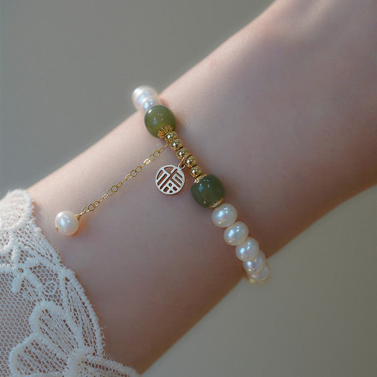 Naturperlenarmband – Grüne Jadeperlen „Fu“