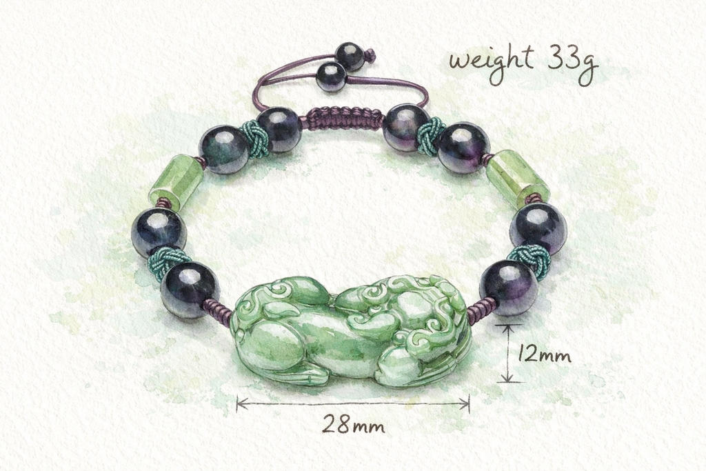 Natural Green Jade Pixiu Black Obsidian Bead Rope Wealth Bracelet