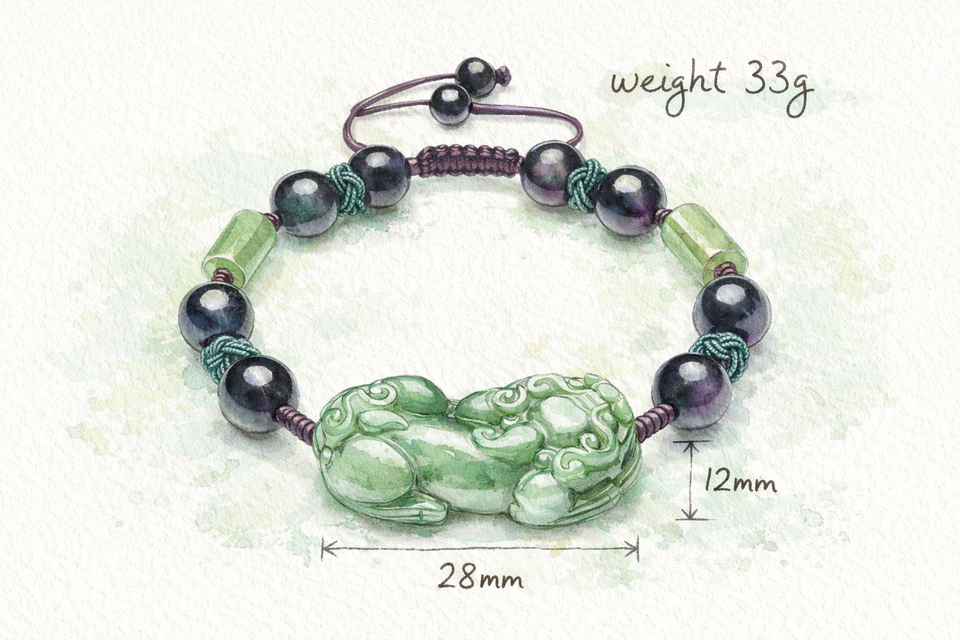 Natural Green Jade Pixiu Black Obsidian Bead Rope Wealth Bracelet