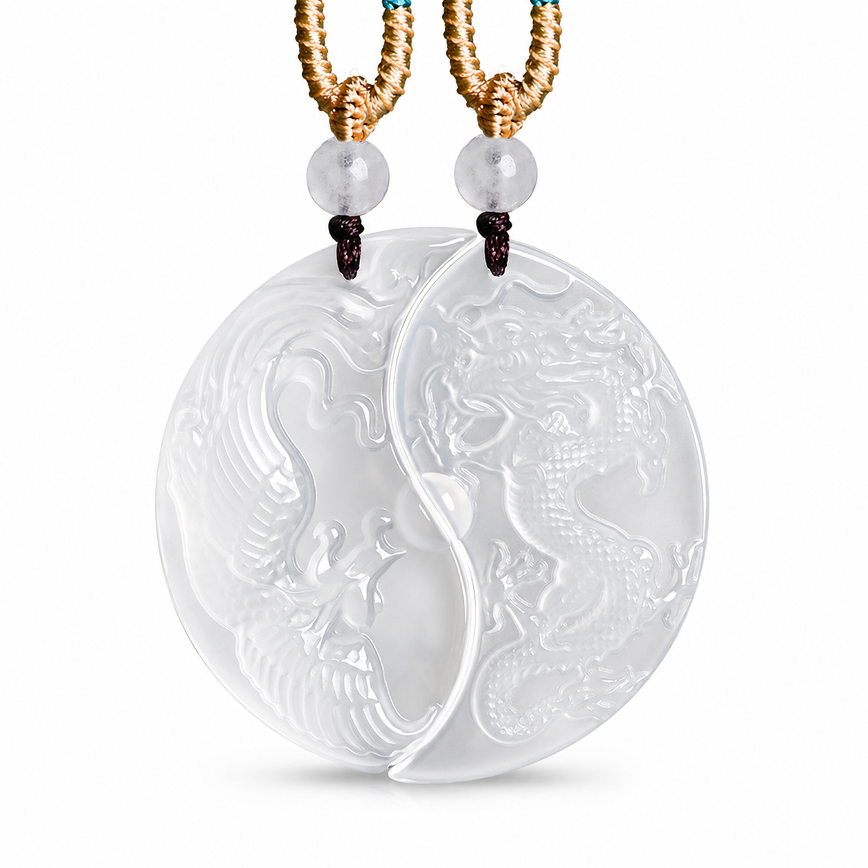 Dragon & Phoenix Couple Agate Unity Pendant Set – Love, Harmony & Lifelong Bond