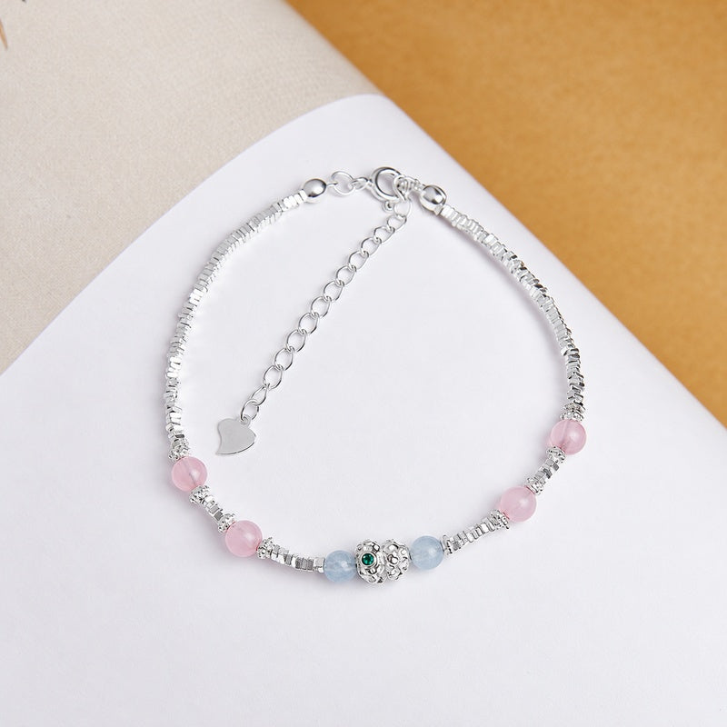 Complete gourd bracelet with pink and blue beads and adjustable extension chain