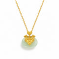 Auspicious cloud nephrite jade lock necklace on white background