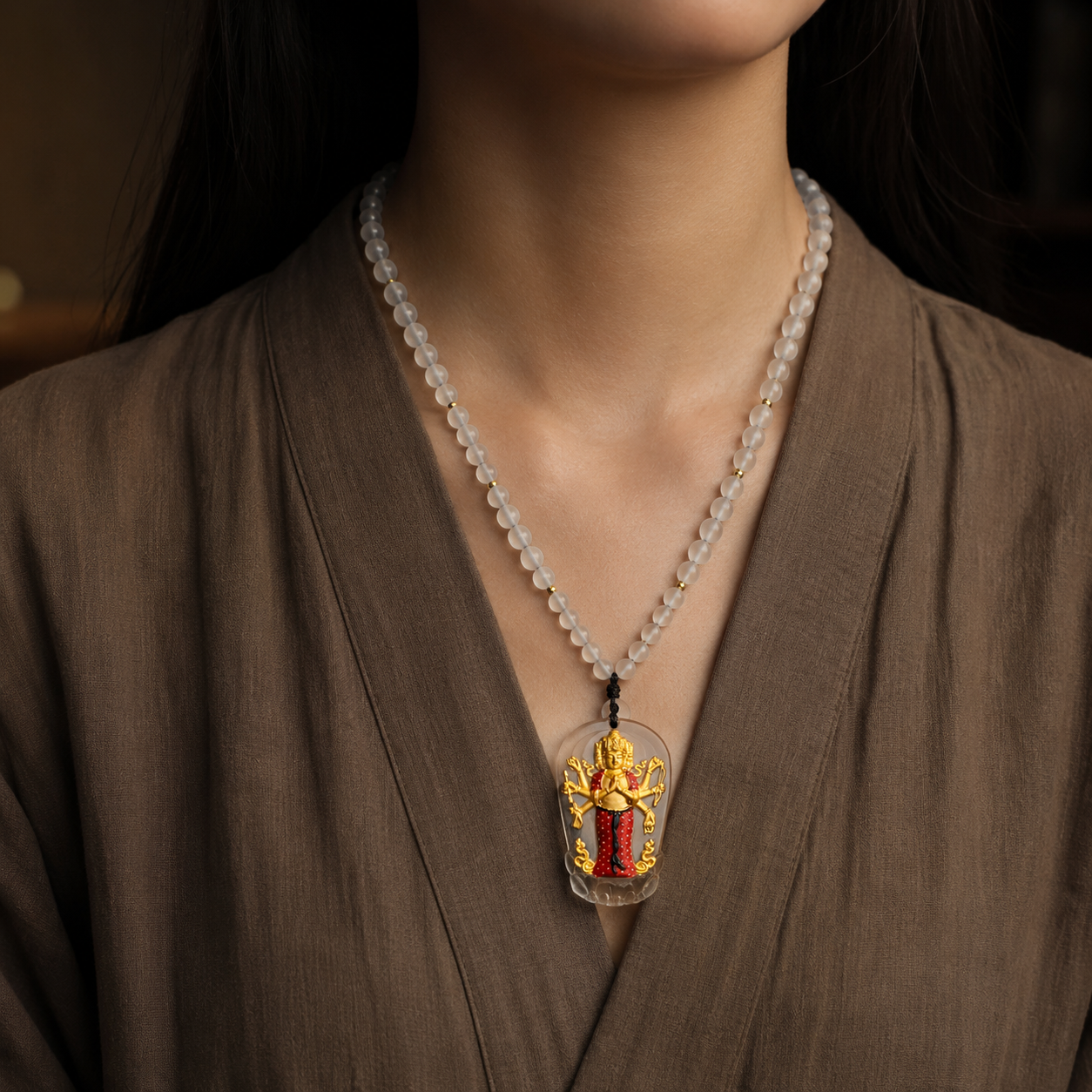 Eight-Armed Avalokiteshvara Gilded Liuli Pendant-Compassion, Protection & Spiritual Blessings