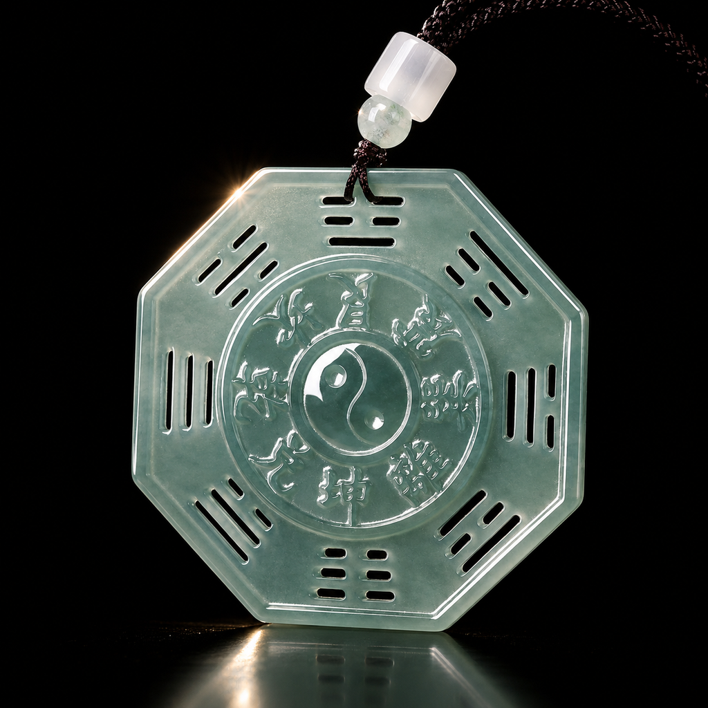 Tai Chi Bagua Hollow Carved Jade Pendant Balance & Protection Necklace