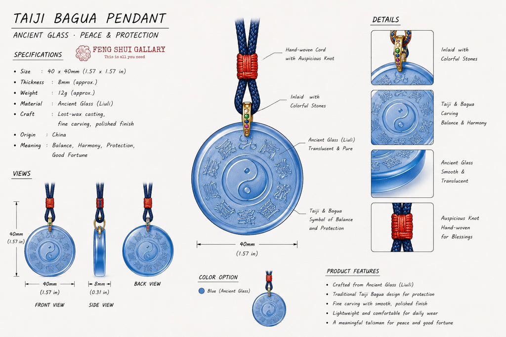 Tai Chi Bagua Glaze Pendant–Balance, Protection & Harmonious Energy