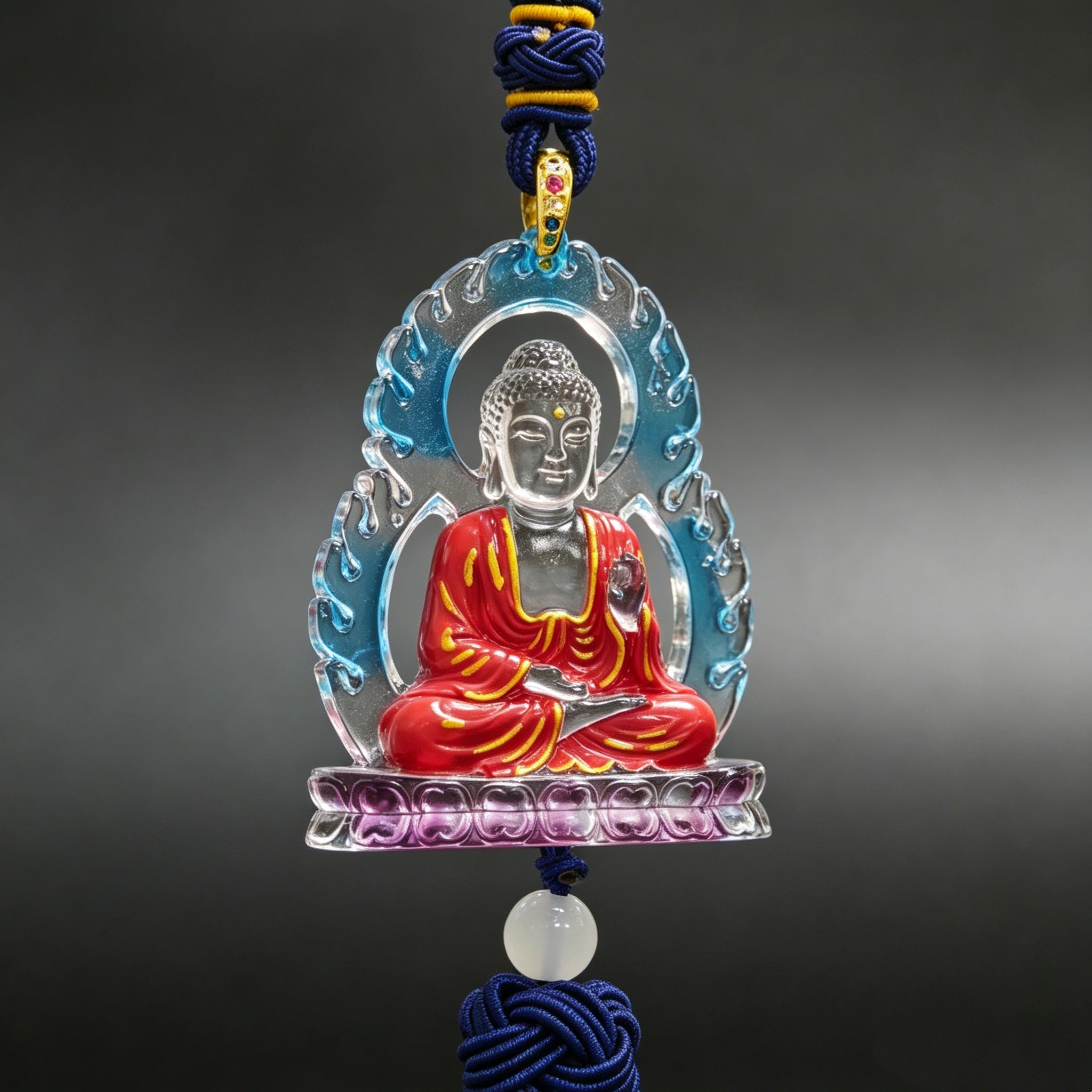 Cosmic Light Buddha Car Hanging Ornament – Handcrafted Liuli Crystal Protection for Safe Travels