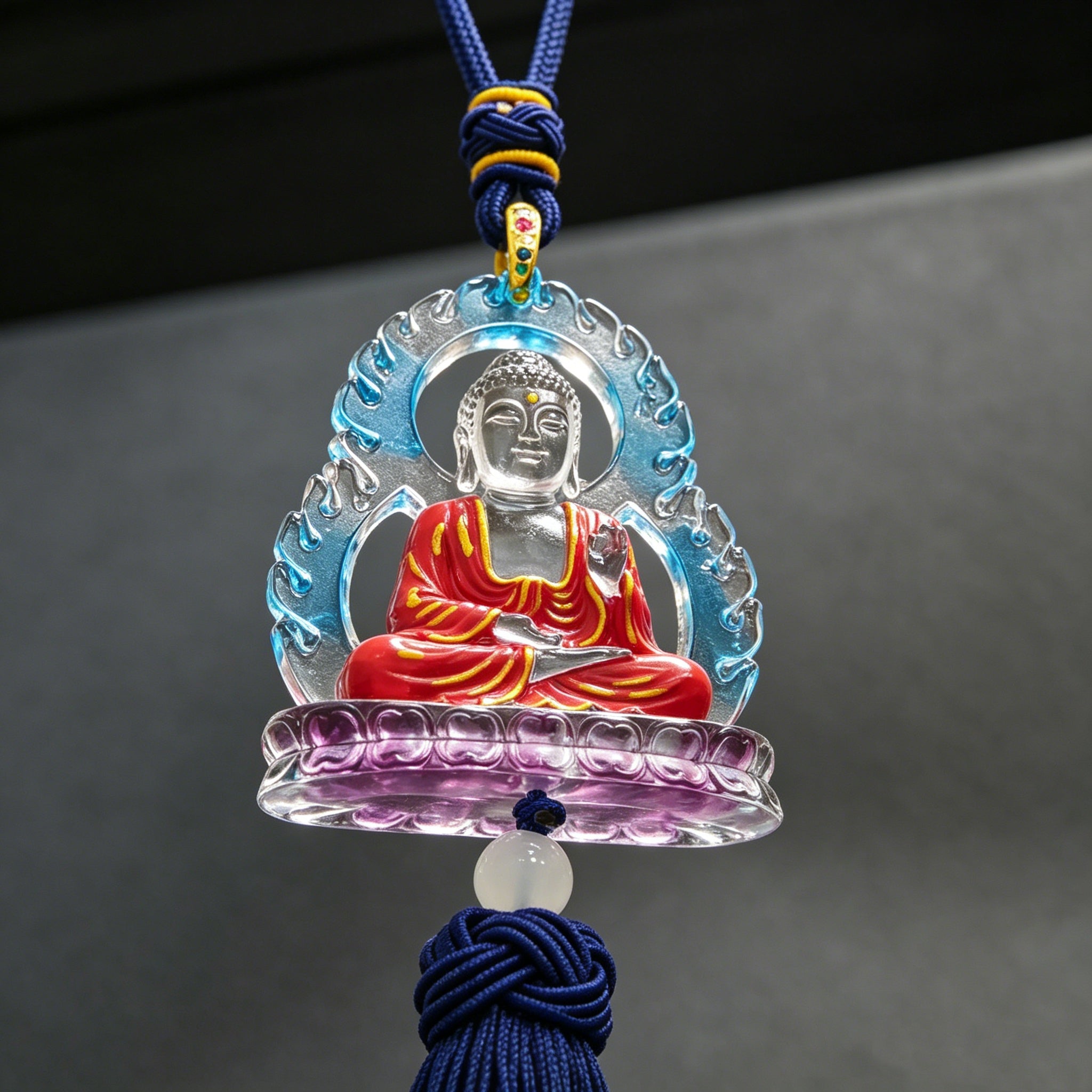 Cosmic Light Buddha Car Hanging Ornament – Handcrafted Liuli Crystal Protection for Safe Travels