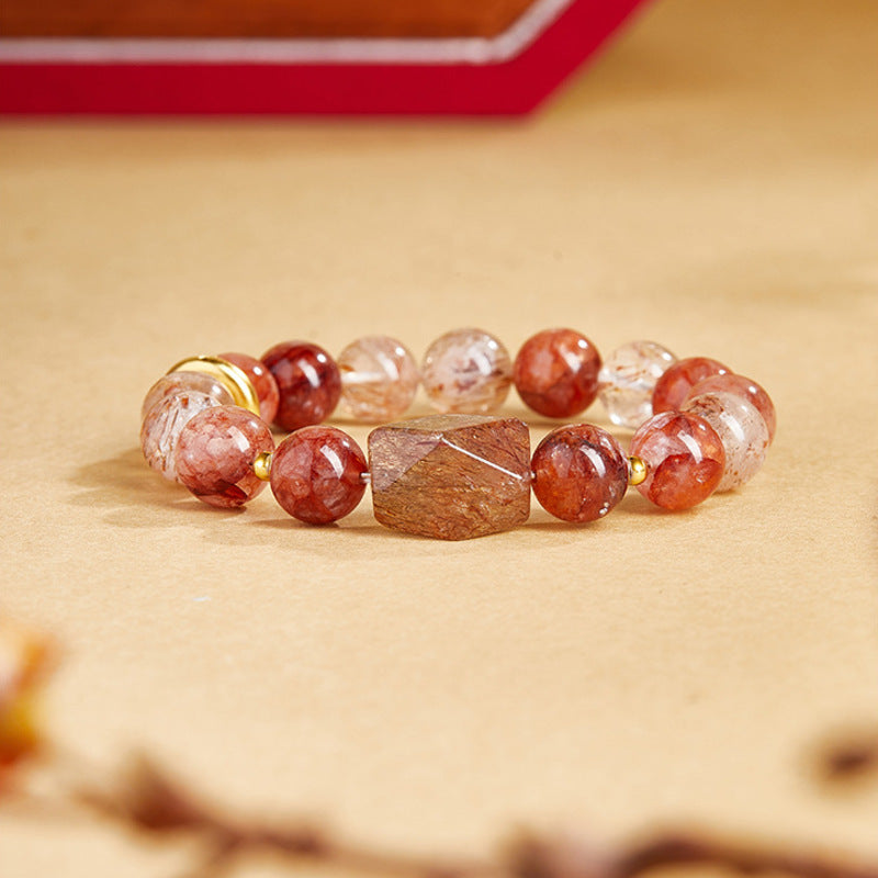 Black Gold Super Seven crystal bracelet with peace roundel on golden background