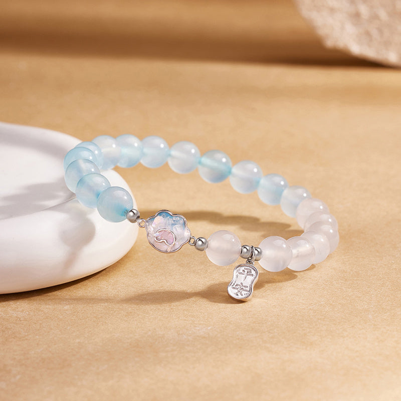 Blue agate and white chalcedony bracelet angled view