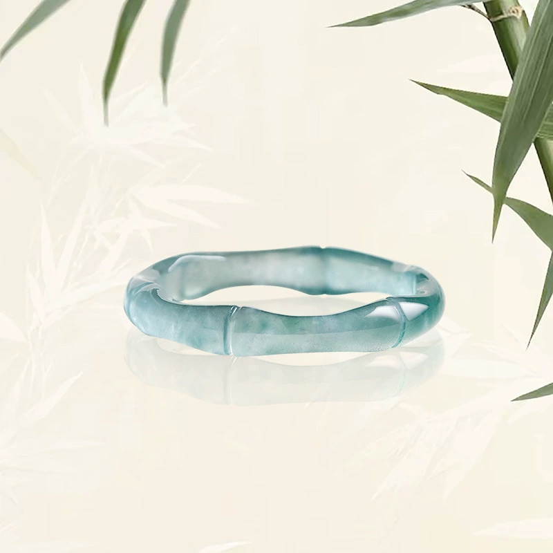 Single blue water jadeite bamboo ring front view