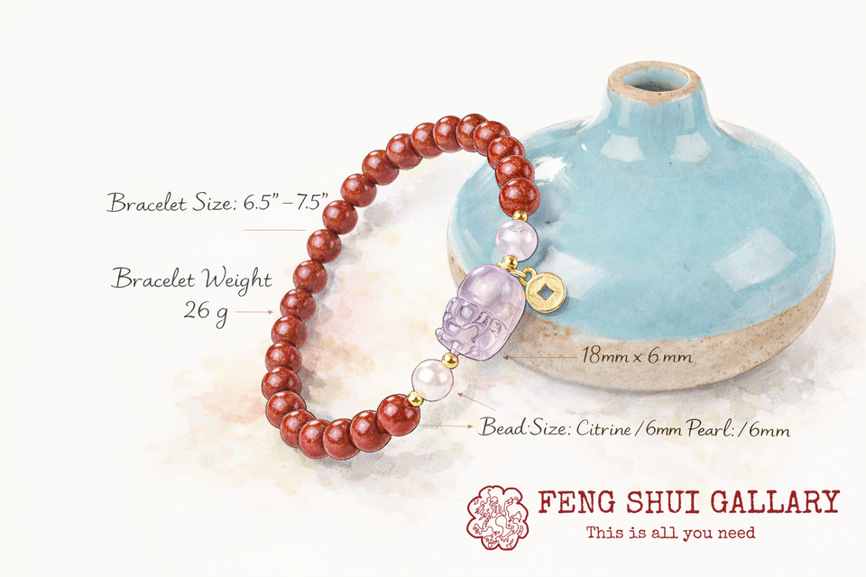 Imperial Amethyst Pixiu & High-Purity Cinnabar Wealth Bracelet