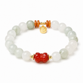 Cinnabar twin lotus jade bracelet on white background
