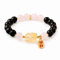 Citrine Pixiu sandalwood and rose quartz bracelet on white