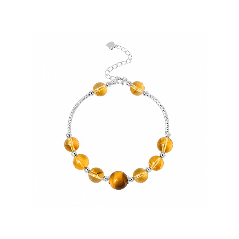 Citrine and tiger's eye bracelet with adjustable extension on white