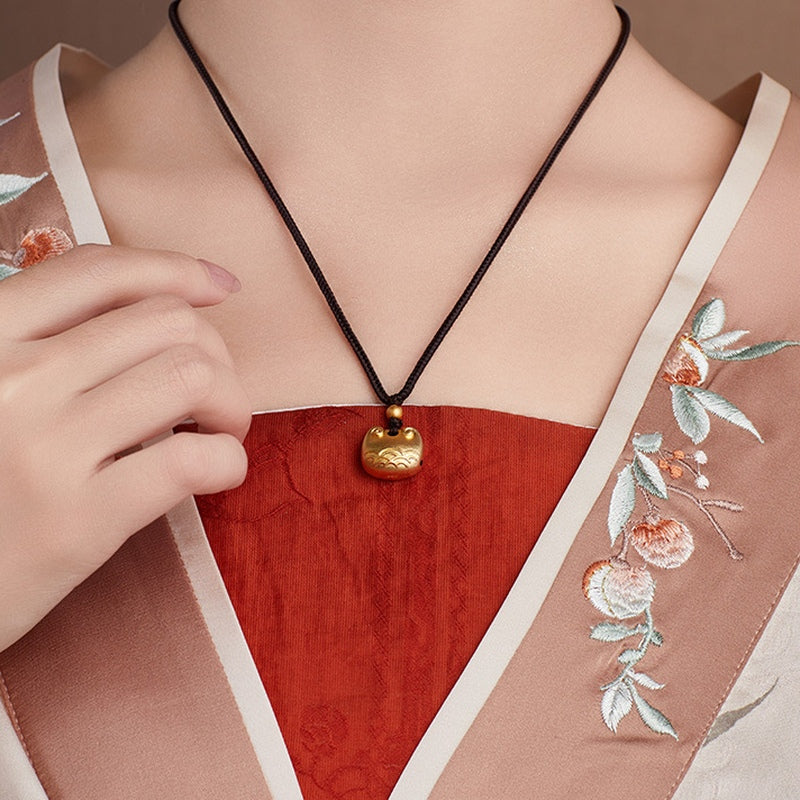 Original model wearing the cloud peace lock cord necklace