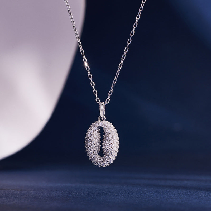 Coffee bean cubic zirconia pendant with silver chain