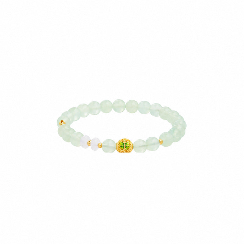 Cold enamel butterfly prehnite bracelet on white